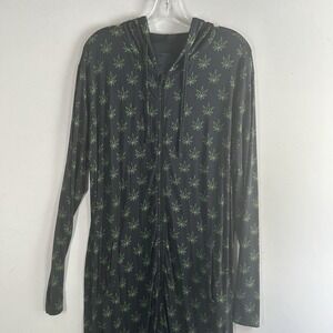 MeUndies Weed Print Ganja Pot LeafOne Piece Unisex M/L Black Sleep Pajama Hoodie